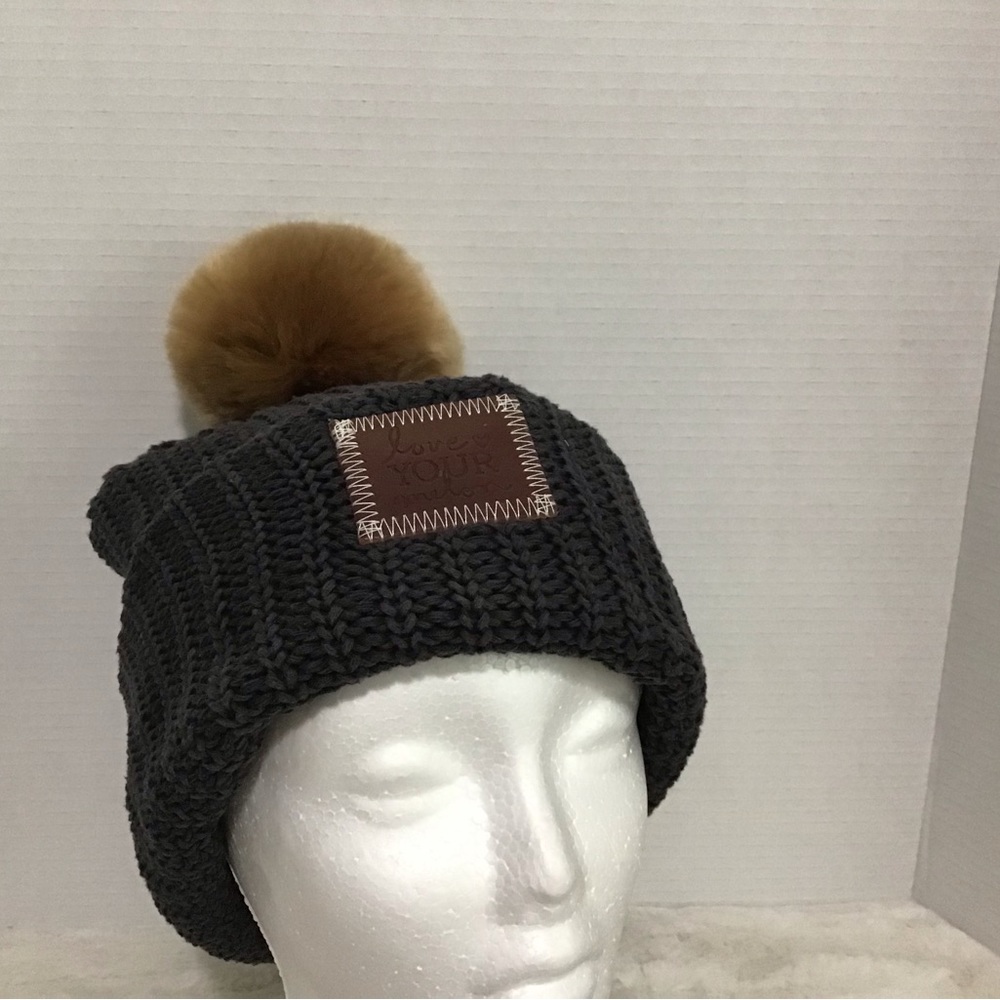 - Love Your Melon Grey Beanie with Pom Stocking Hat